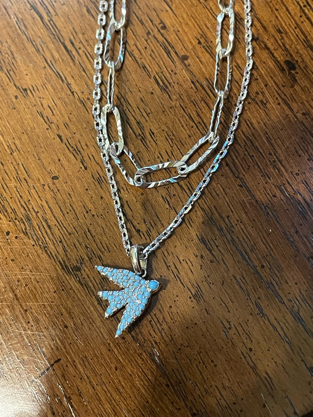 NWOT Kendra Scott Silver Melody Multi Chain Necklace w/ Turquoise Bird Pendant
